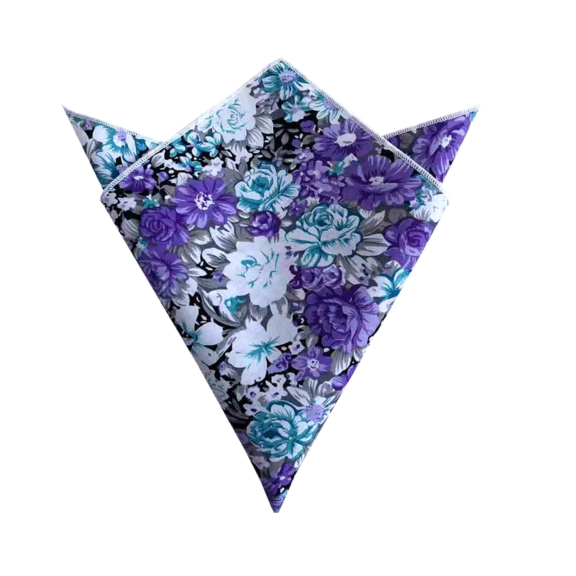 Purple Teal Green Floral Pocket Square