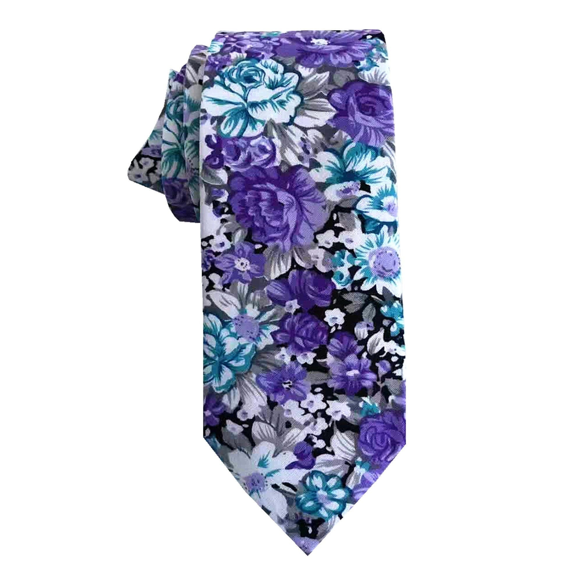 Purple Teal Green Floral Necktie