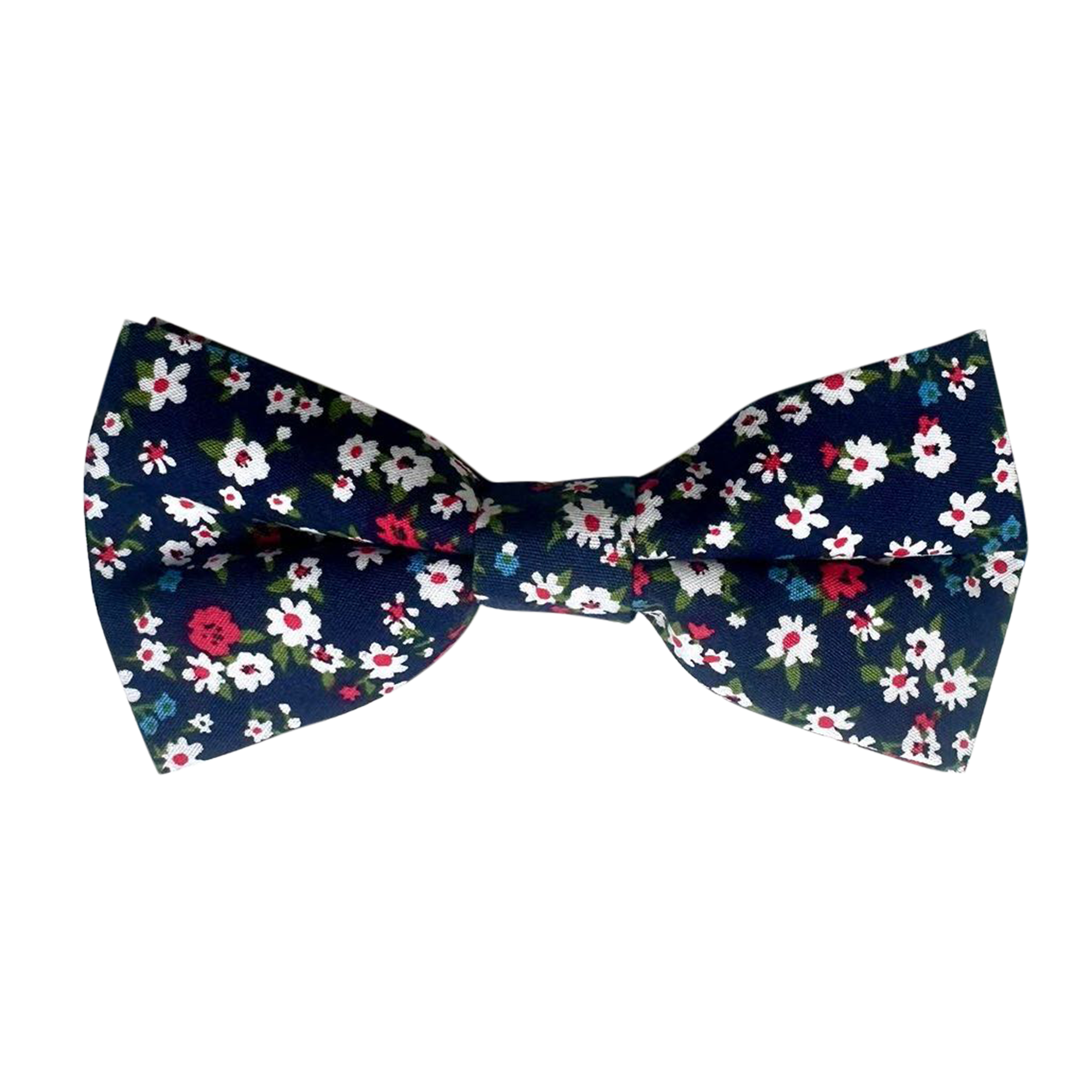 White Red Floral On Navy Blue Pre-tied Bow Tie