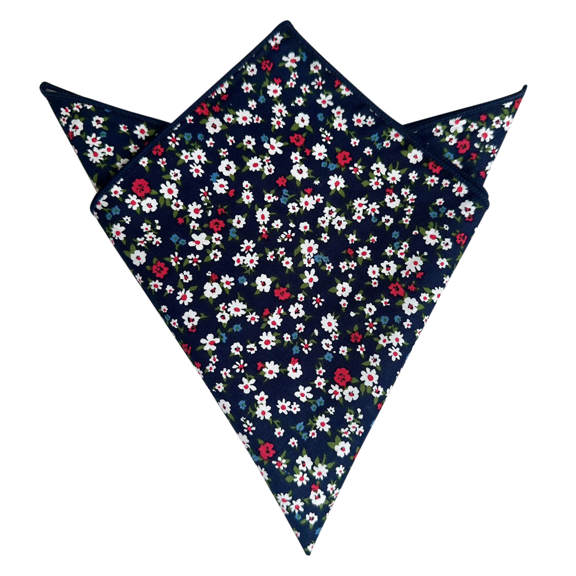 White Red Floral On Navy Blue Pocket Square