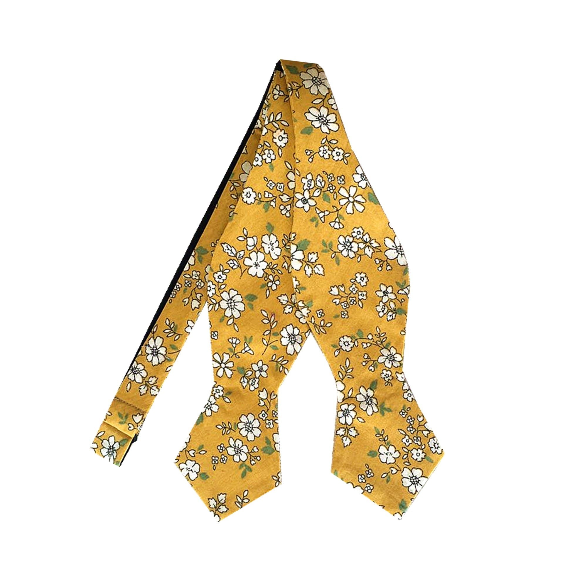 Yellow White Floral Self-tied Tip Bow Tie