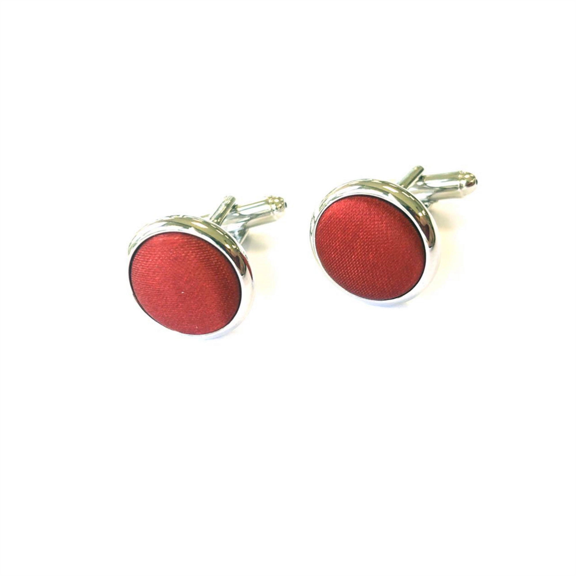 Rust Maroon Satin Silver Cufflinks