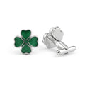 Green Clover Plated Silver Cufflinks – Men's Wedding Gift, Father's Day Gift