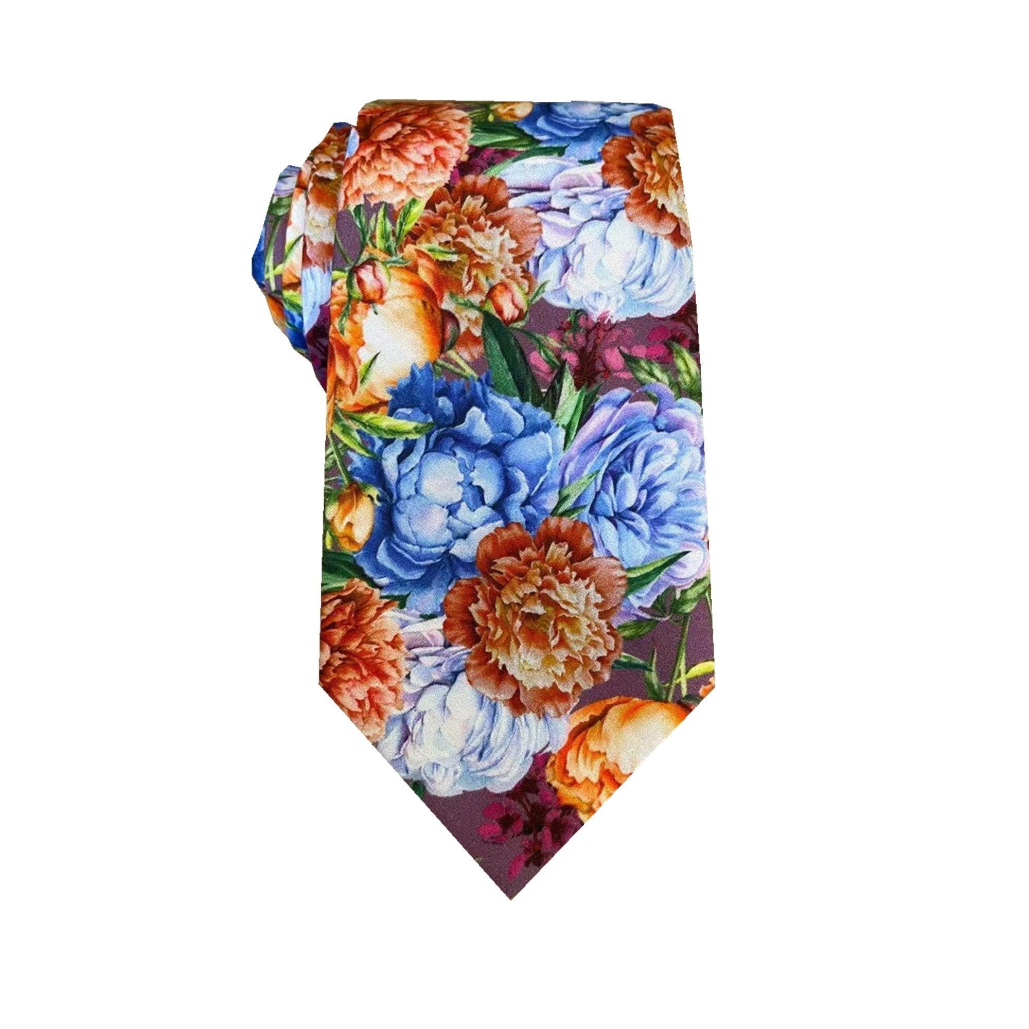 Orange Blue Floral Necktie