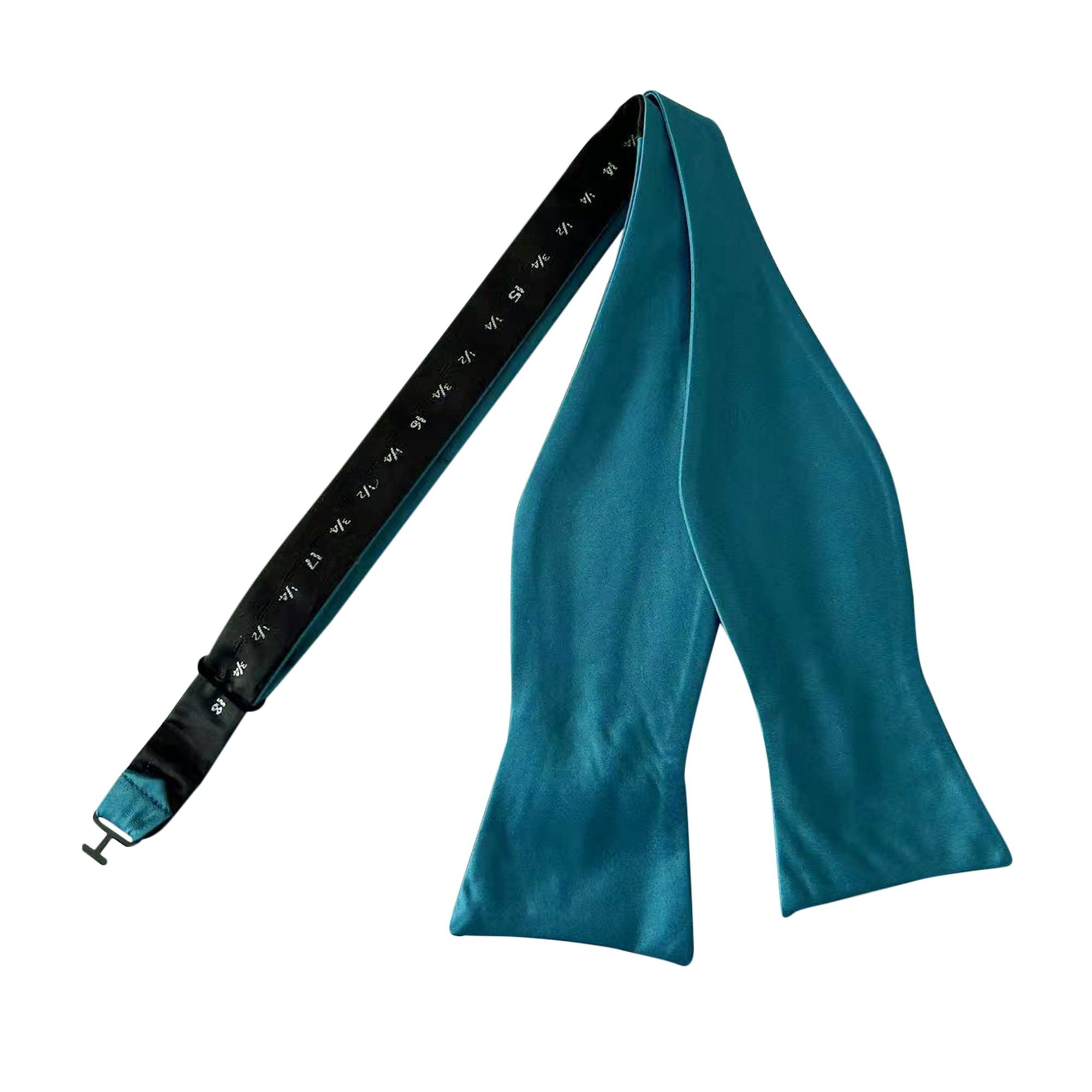 Teal Blue Satin Self-tied Bow Tie