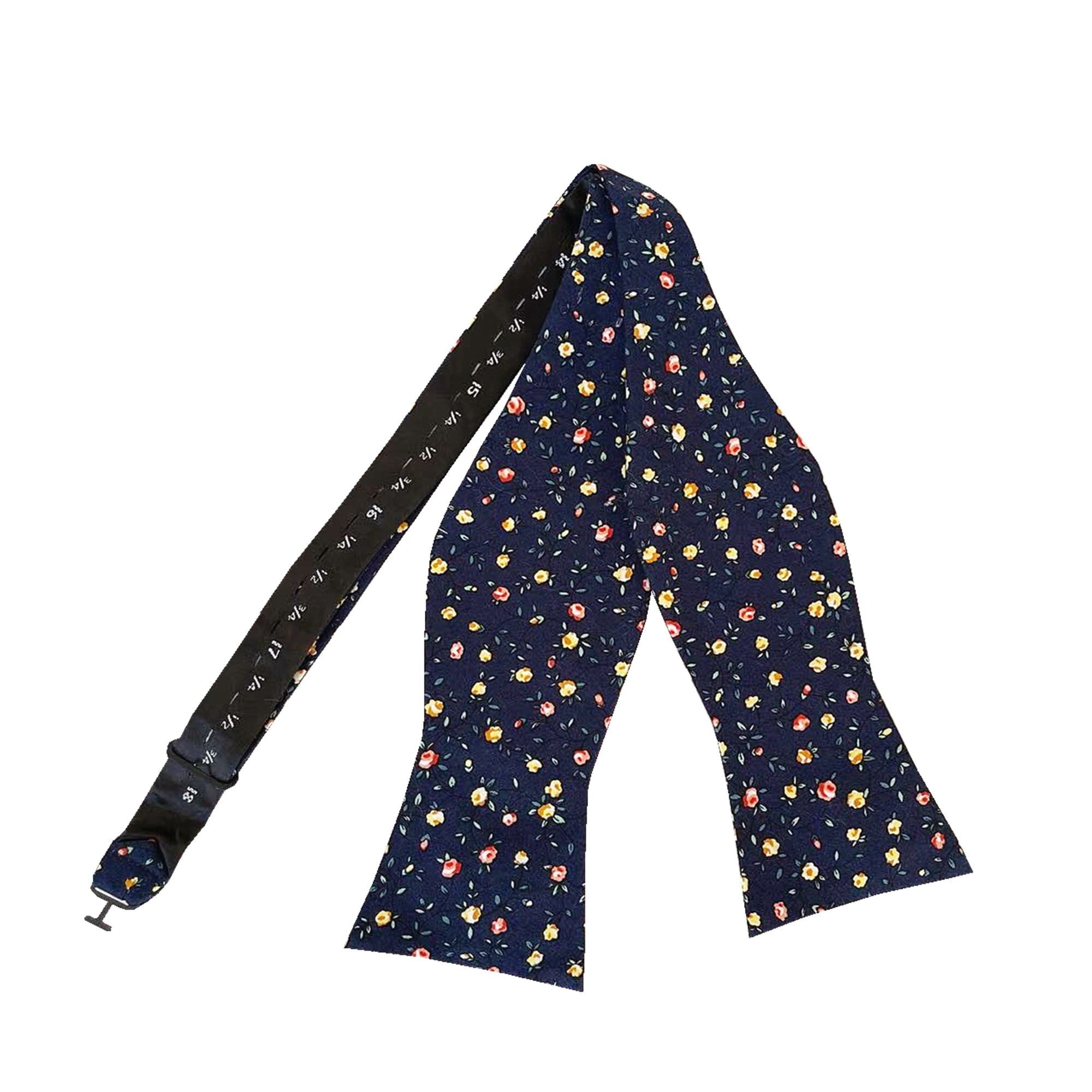 Midnight with Yellow & Red Floral Cotton Self-tied Bow Tie