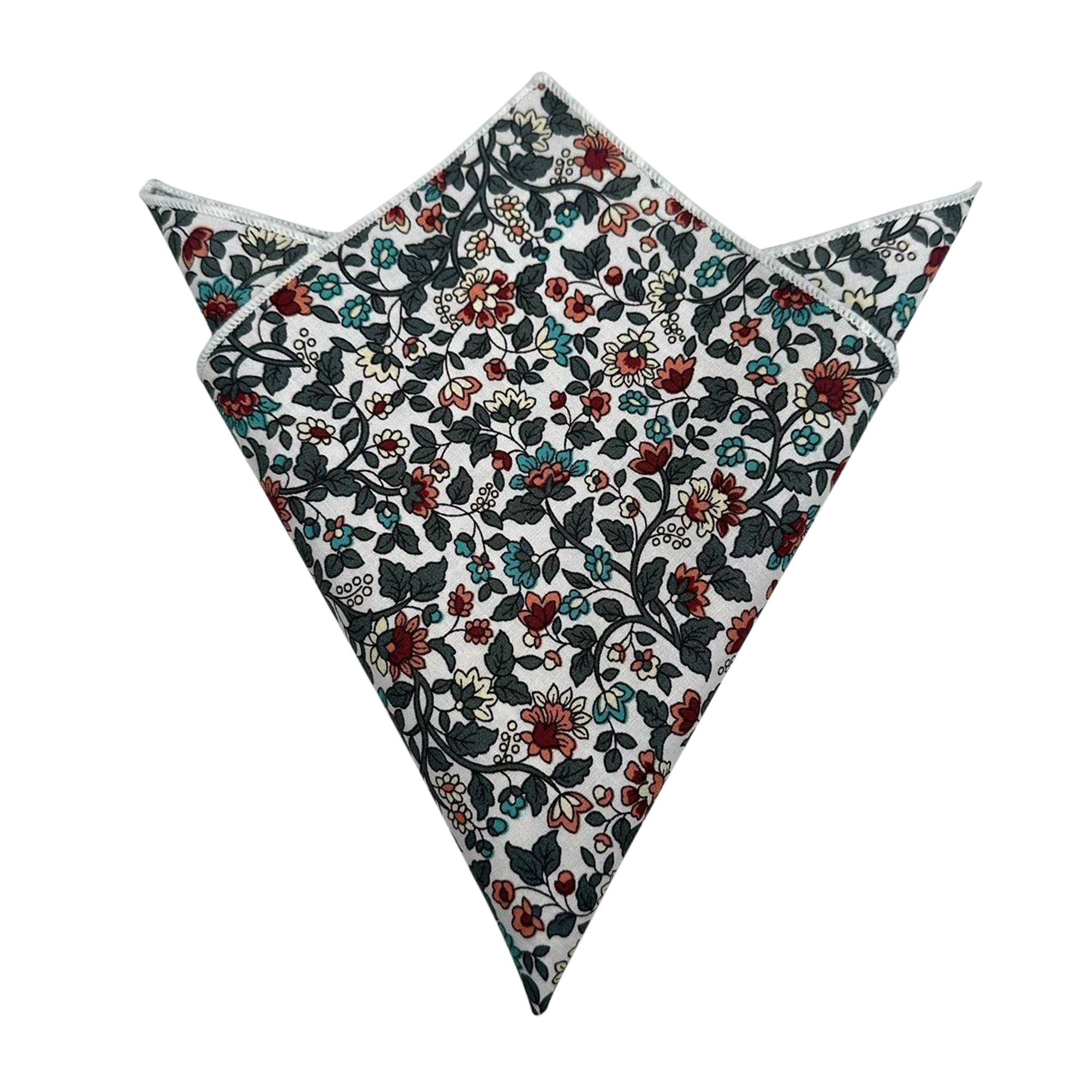 White Red Rose Floral Pocket Square