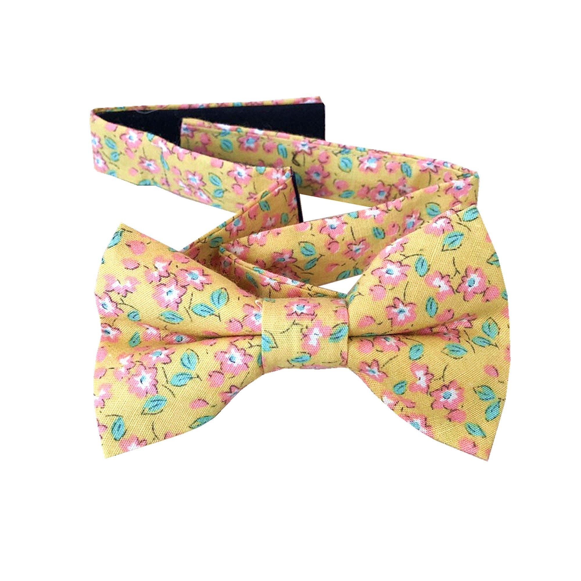 Pink Floral On Yellow Kids Bow Tie