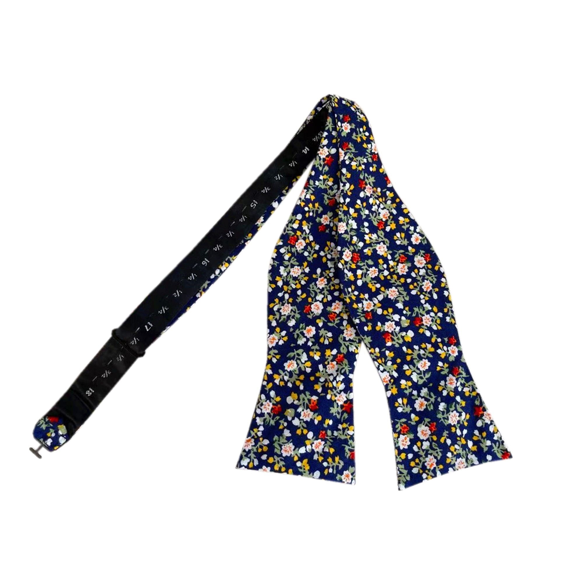 Navy Yellow White Floral Self-tied Bow Tie